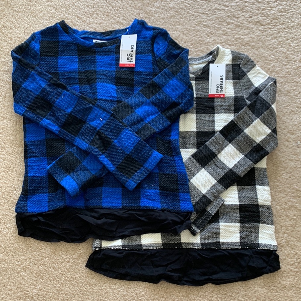 Epic Threads checkered sweaters blue and black
